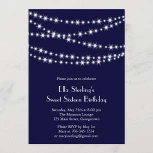 Navy Twinkle Lights Birthday Uitnodiging
