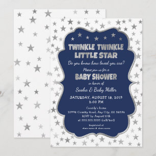 Navy Twinkle Little Star Baby Shower invitations