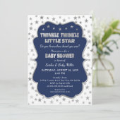 Navy Twinkle Little Star Baby Shower uitnodigingen (Staand voorkant)