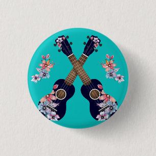 Navy Ukuleles met Floral Waterverf Elements pap Ronde Button 3,2 Cm