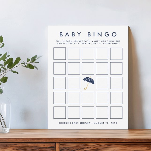 Navy Umbrella | Baby shower Bingo Game Kaart (Creator heeft geüpload)