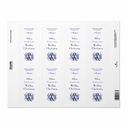 Navy Vine Script Monogram B&G DIY BG Etiket (Full Sheet)