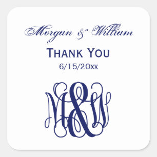 Navy Vine Script Monogram B&G DIY BG Vierkante Sticker