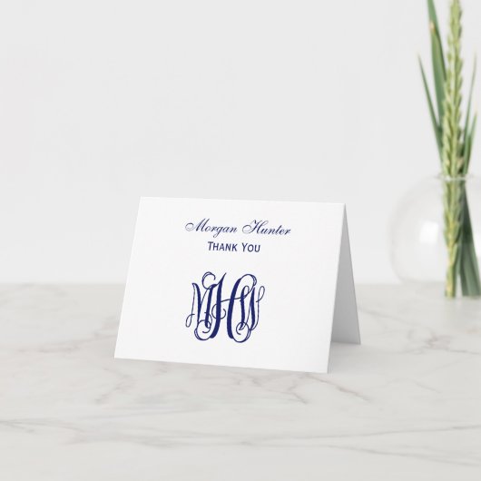 Navy Vine Script Monogram DIY BG Bedankkaart (Voorkant)