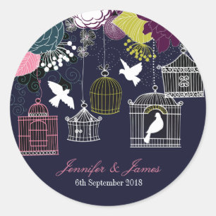 Navy vogelkooi vogelkooi duiven bruiloft gunsten ronde sticker