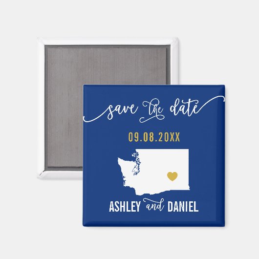 Navy Washington State Wedding Save the Date Map Magneet (Voorkant / Achterkant)