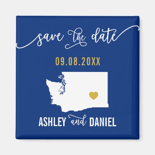 Navy Washington State Wedding Save the Date Map Magneet (Voorkant)