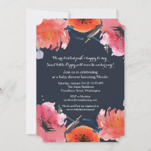 Navy Waterverf Bloemen Baby shower Party Invite Kaart