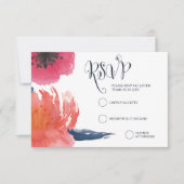 Navy Waterverf Floral bruiloft RSVP Kaarten Kaartje (Voorkant)