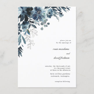 Navy Waterverf Floral bruiloft uitnodiging