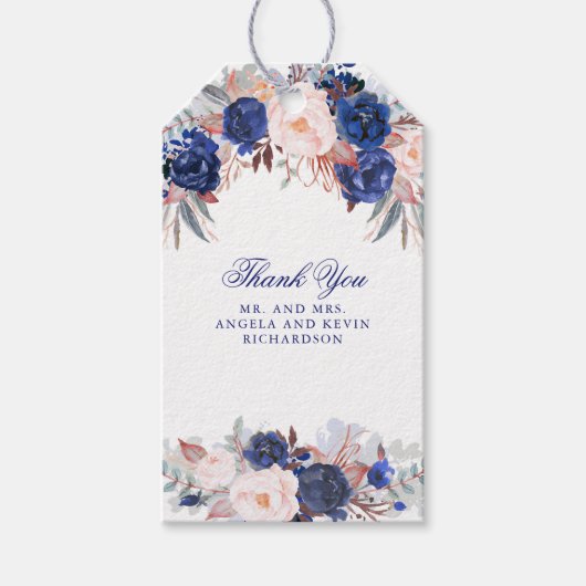 Navy Waterverf Flowers Cadeaulabel (Voorkant)