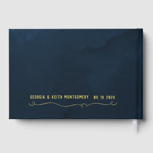 Navy Waterverf Gold Script Elegant Wedding Gastenboek (Achterkant)