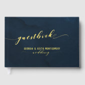 Navy Waterverf Gold Script Elegant Wedding Gastenboek (Voorkant)