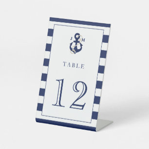 Navy Waterverf Nautical Anchor Monogram Weddenscha Reclamebord Met Voetstuk