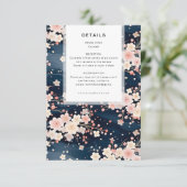 Navy Waves Sakura Blossom Modern Wedding Details Informatiekaartje (Staand voorkant)