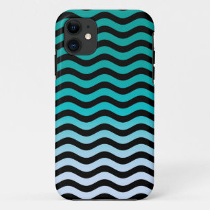 Navy Wavy Stripes Nautical Pattern iPhone 11 Hoesje