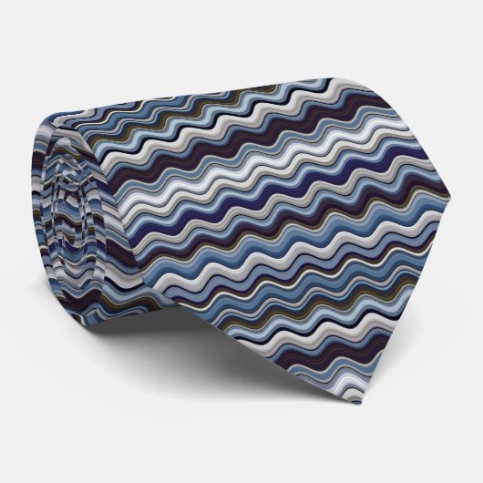 Navy Wavy Stripes Stropdas (Opgerold)