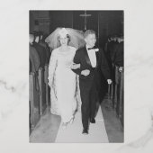 Navy Wedding Jubileum Foto en Gold Lace Folie Uitnodiging (Achterkant)