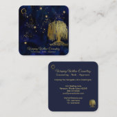 *~* Navy Weeping Willow Tree Gold Universe Cosmic Vierkante Visitekaartje (Voorkant / Achterkant)