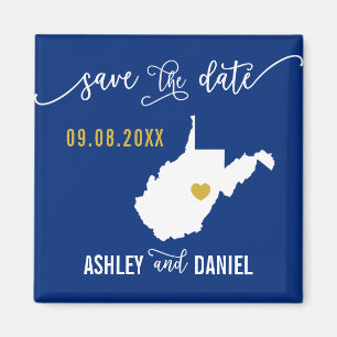 Navy West Virginia Wedding Save the Date Map Magneet