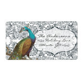 Navy Whimsical Peacock Love Bird Label (Voorkant)