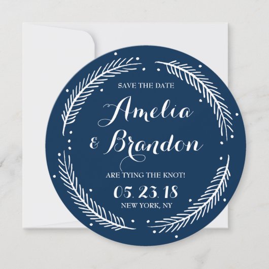 Navy Whimsical Winter Wreath Save the Date Kaart (Voorkant)