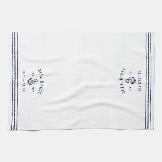 Navy & White Anchor Personalized Boat Name Theedoek (Horizontaal)