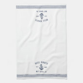 Navy & White Anchor Personalized Boat Name Theedoek (Verticaal)