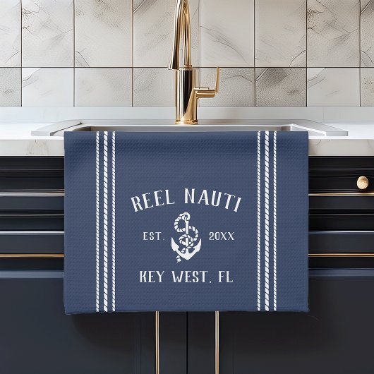 Navy & White Anchor Personalized Boat Name Theedoek
