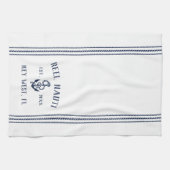 Navy & White Anchor Personalized Boat Name Theedoek (Horizontaal)