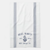 Navy & White Anchor Personalized Boat Name Theedoek (Verticaal)