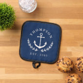 Navy White Anchor Wreator Nautical Name & Year Est Pannenlap (Top down)