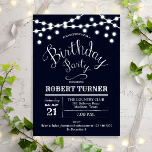 Navy White Birthday Party Invitation Kaart