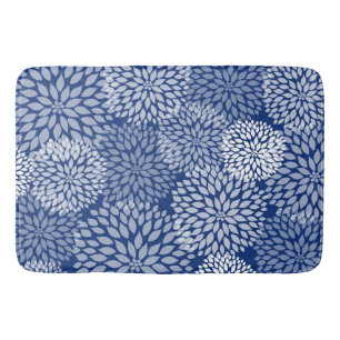 Navy white blooms badkamer decor, blauwe bloem badmat