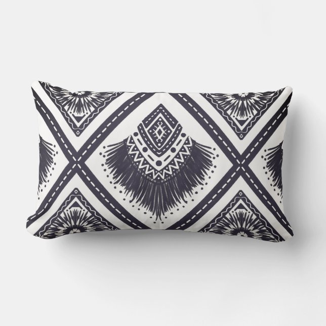 Navy White Boho Patterned Sierkussen Kussen (Voorkant)
