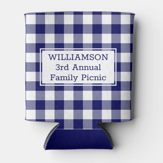 Navy White Buffalo Check Custom Name Family Picnic Blikjeskoeler (Voorkant)