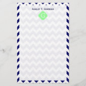 Navy White Chevron Mint Green Quatrefoil Monogram Briefpapier (Voorkant)