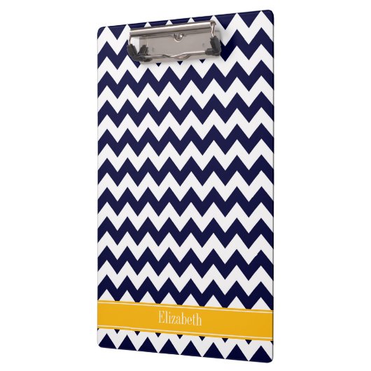 Navy White Chevron ZigZag Goldenrod Name Monogram Klembord (Links)