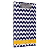 Navy White Chevron ZigZag Goldenrod Name Monogram Klembord (Rechts)