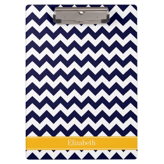 Navy White Chevron ZigZag Goldenrod Name Monogram Klembord (Voorkant)
