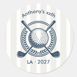 Navy, White & Cloud Dancer Preppy Golf Klassieker Ronde Sticker