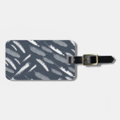 Navy White Feathers Bagagelabel (Voorkant horizontaal)