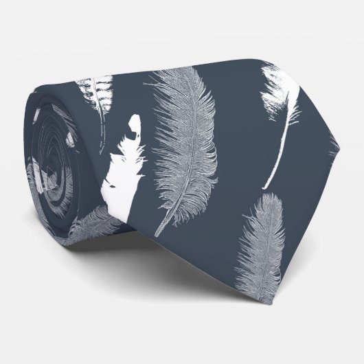 Navy White Feathers Stropdas (Opgerold)