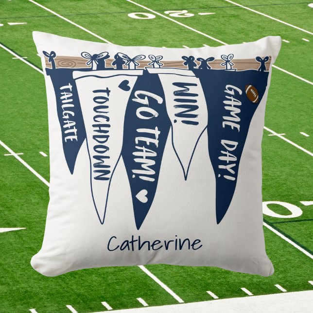 Navy White Game Day Pennant Tailgate Team Decor Kussen (Creator heeft geüpload)