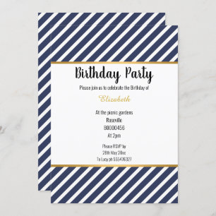 NAVY WHITE GOLD STRIPED PATTERNED BIRTHDAY KAART