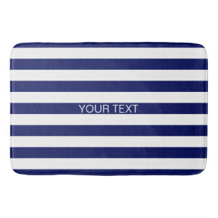 Navy White Horizontal Preppy Stripe Name Monogram Badmat