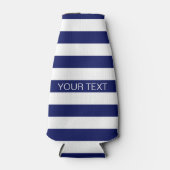 Navy White Horizontal Preppy Stripe Name Monogram Flesjeskoeler (Voorkant)