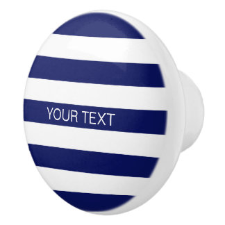 Navy White Horizontal Preppy Stripe Name Monogram Keramische Knop