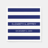 Navy White Horizontal Preppy Stripe Name Monogram Servetten (Voorkant)