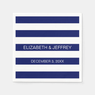 Navy White Horizontal Preppy Stripe Name Monogram Servetten